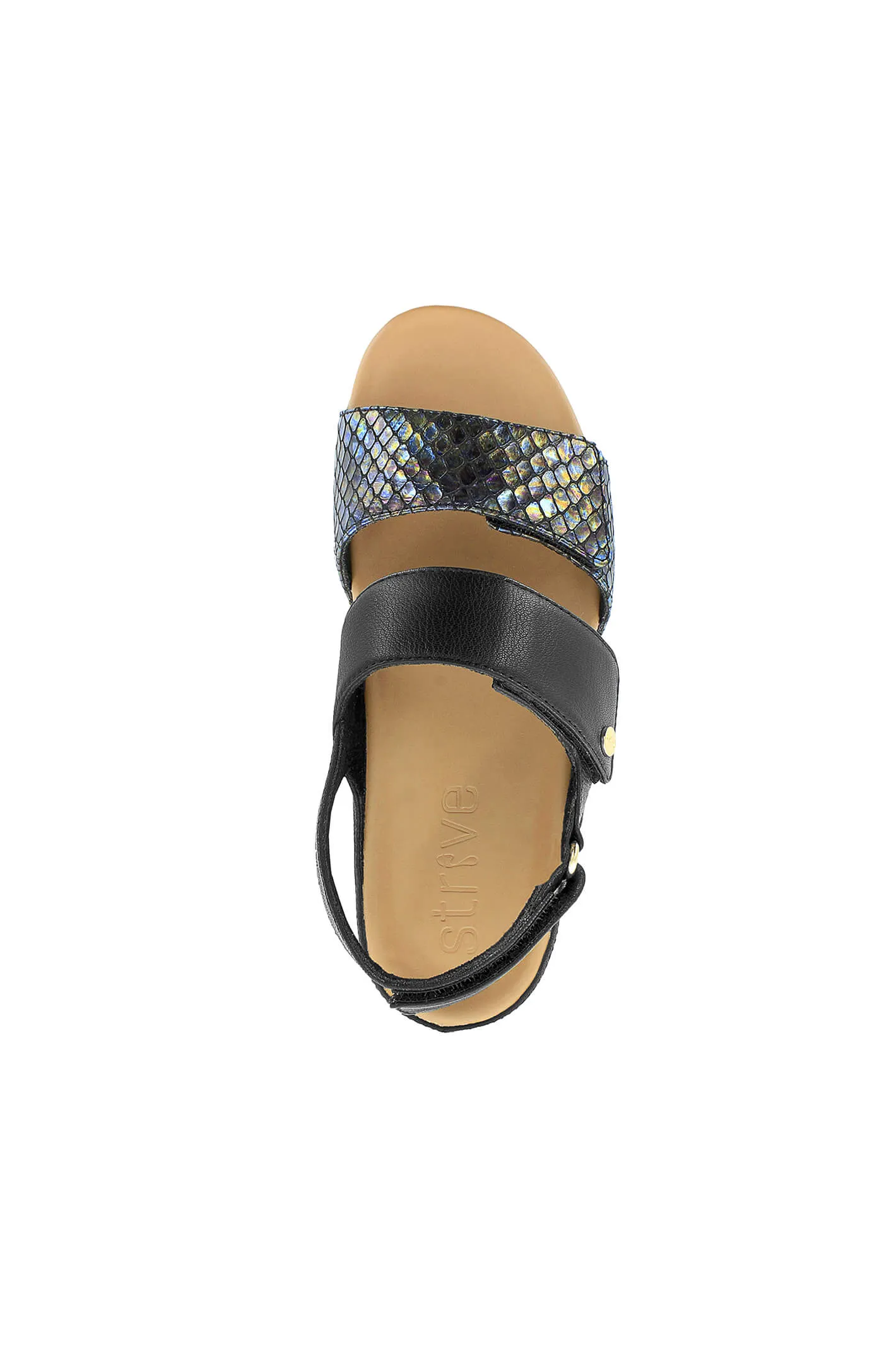 Strive Riviera Black Snake Velcro Strap Sandal