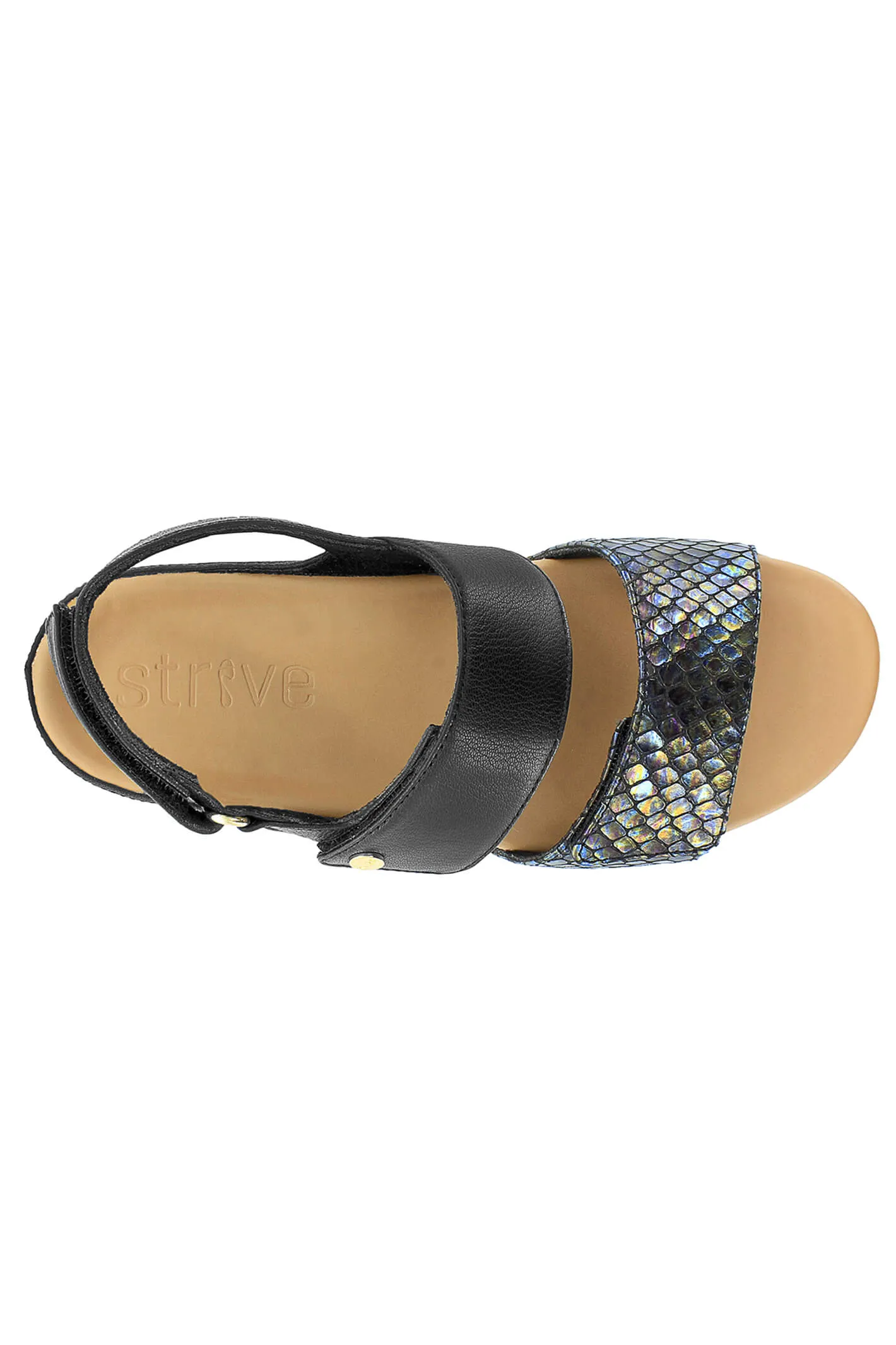 Strive Riviera Black Snake Velcro Strap Sandal