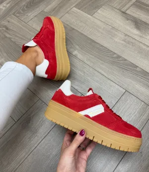 Tamaris Platform Suede Lace Up Trainer 23773 - Red Comb (T22)