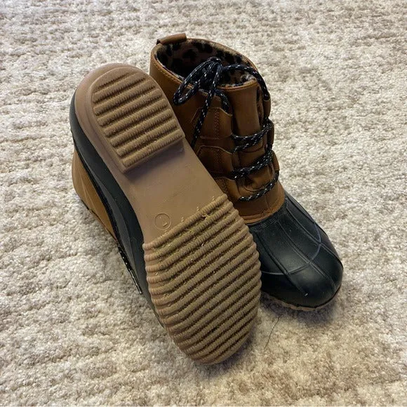 Tan   Black w Leopard Lining Winter Snow/Rain Boots Size 7