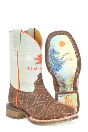 Tin Haul Kids Unisex Lil Puzzler Vintage Red Leather Cowboy Boots