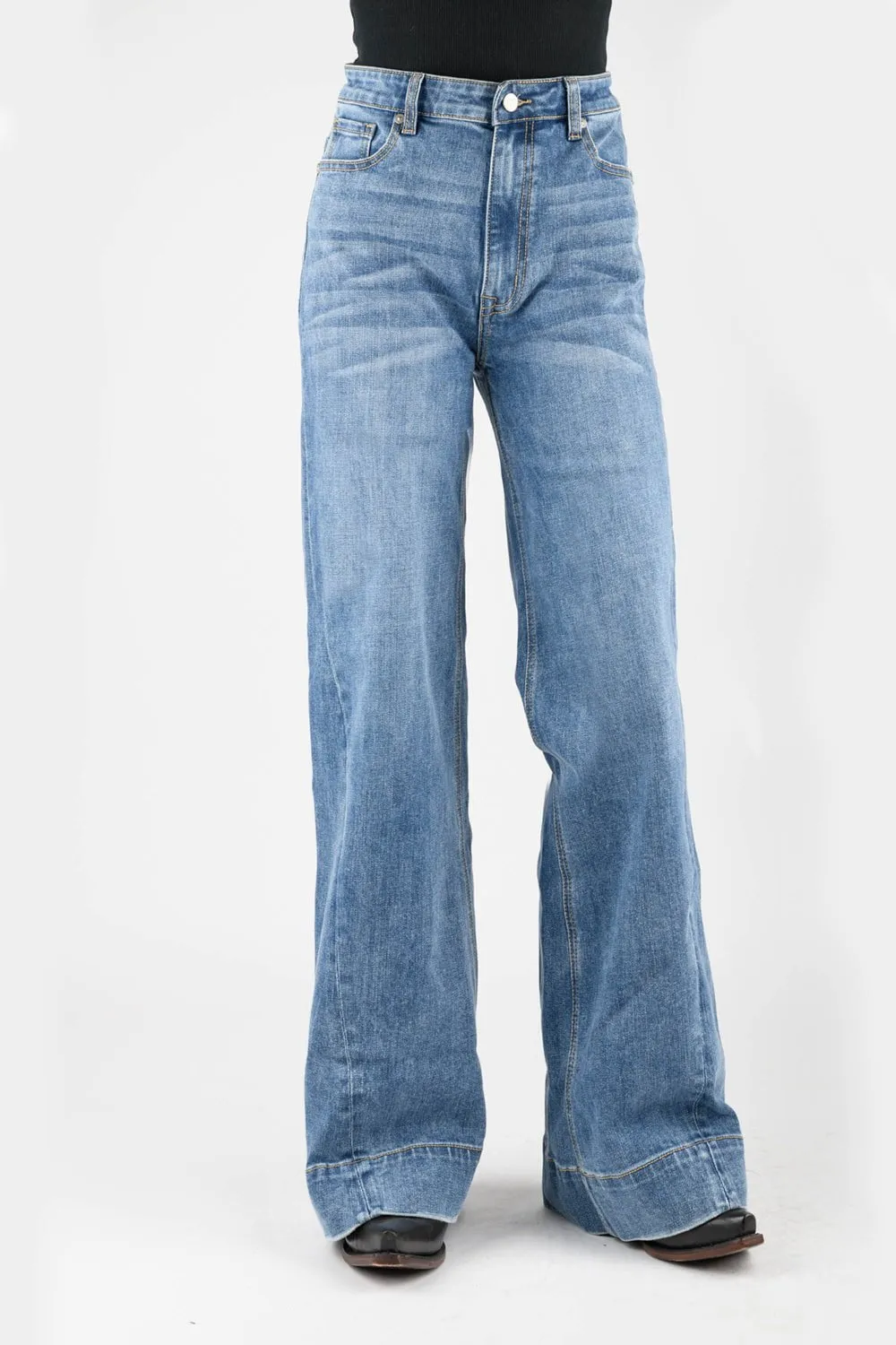 Tin Haul Womens Claire Angled Side Seam Blue Cotton Blend Jeans