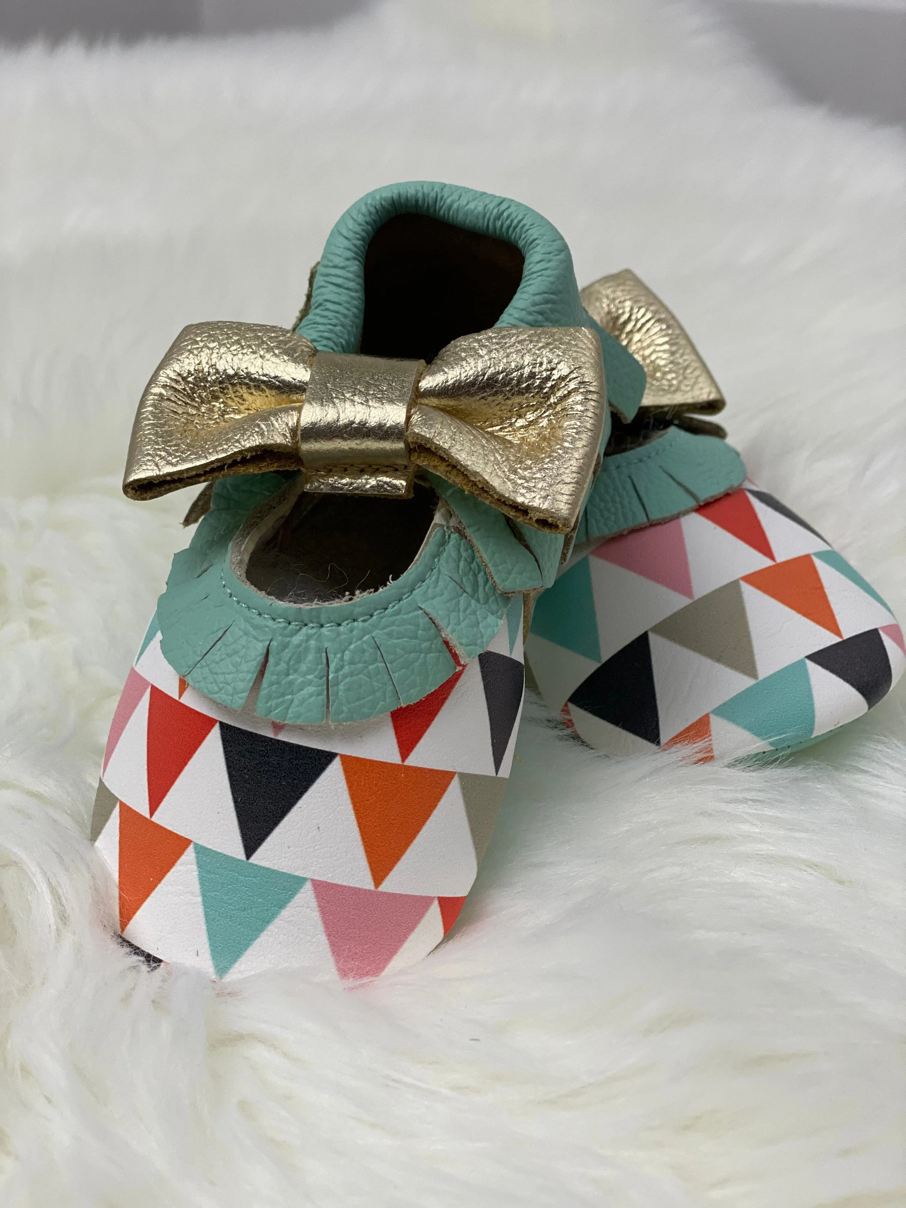 Triangle Print Leather Moccasins