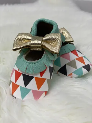 Triangle Print Leather Moccasins
