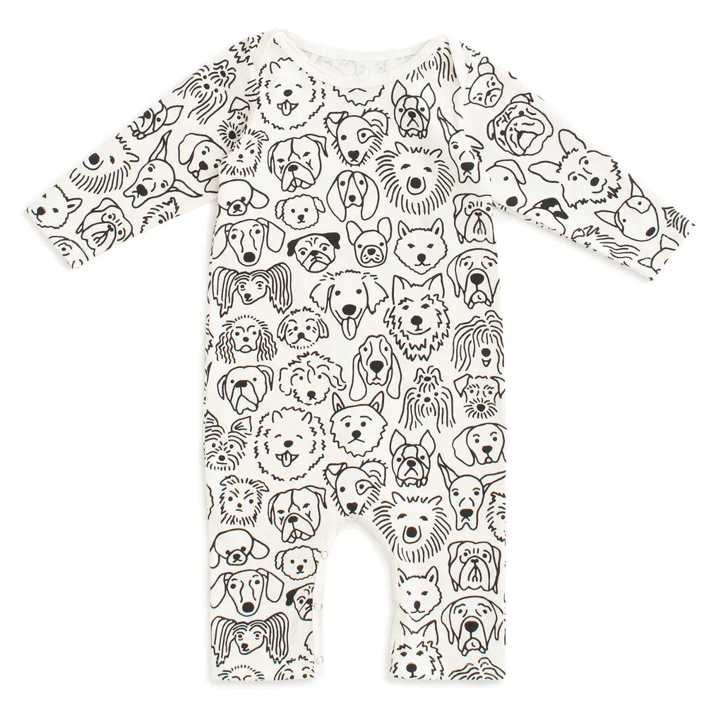 Winter Water Factory | Long Sleeve Romper in Dog Doodles
